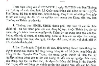 V/v thực hiện Lễ Quốc tang đồng chí Tổng Bí thư Nguyễn Phú Trọng